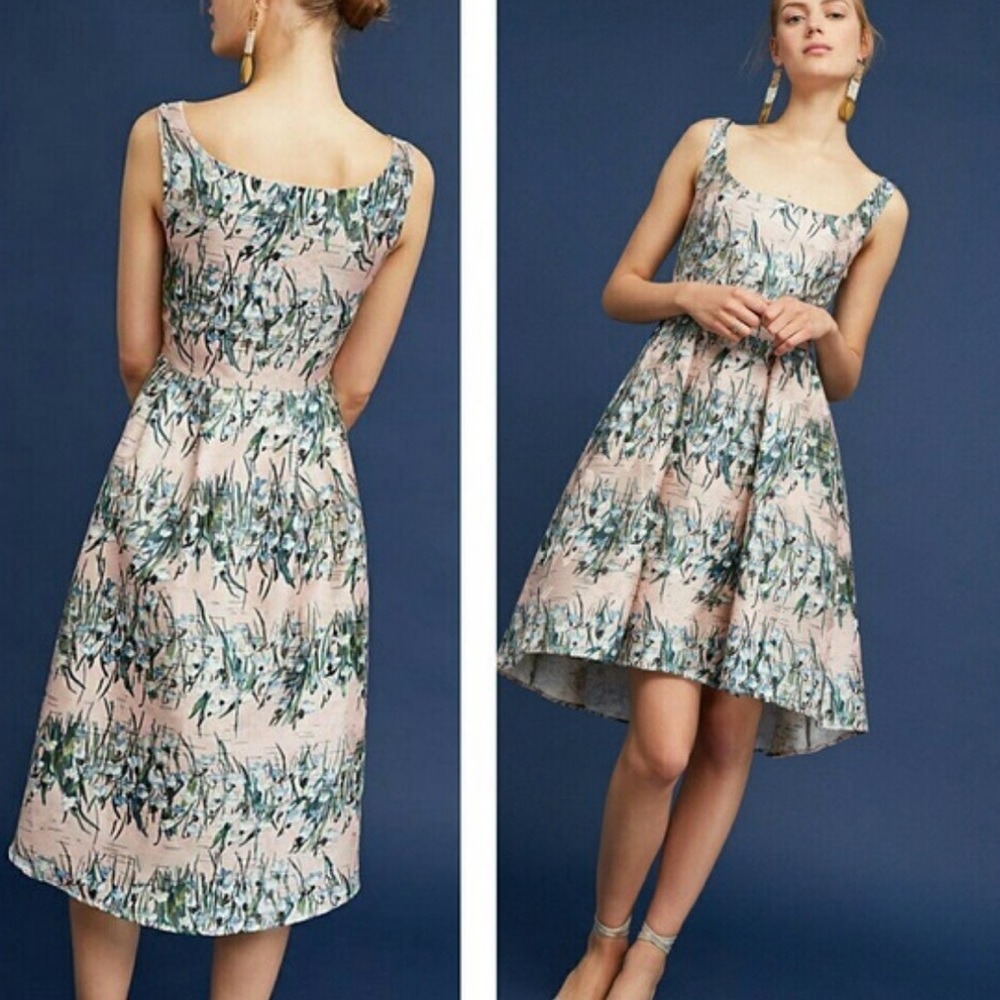 Anthropologie Floral Midi Dress in Pink and Green